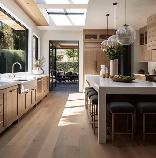 unfinished cabinets,dining chairs, floor decor countertops