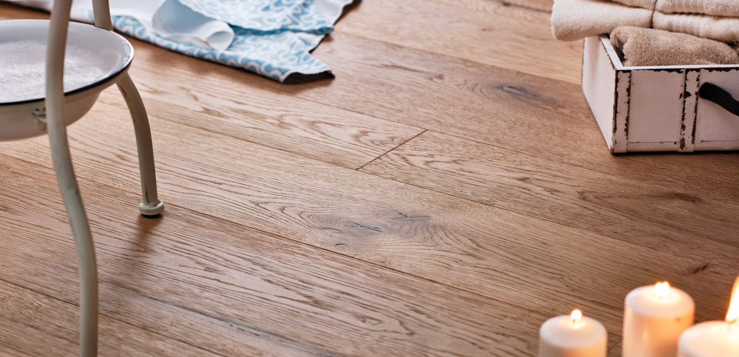 Rustic charm meets Parisian sophistication with our handscraped European Oak hardwood floors. Create your own Haussmannian haven